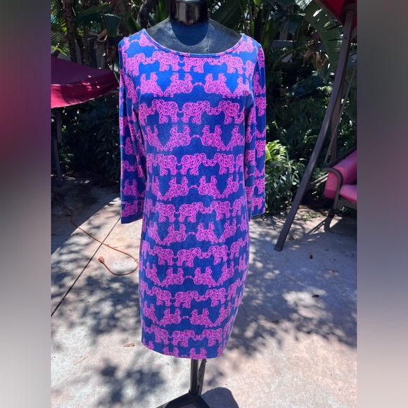 Lilly Pulitzer Dresses & Skirts - Lilly Pulitzer Marlowe Pack your Trunk Blue Dress with Pink Elephant Size Medium